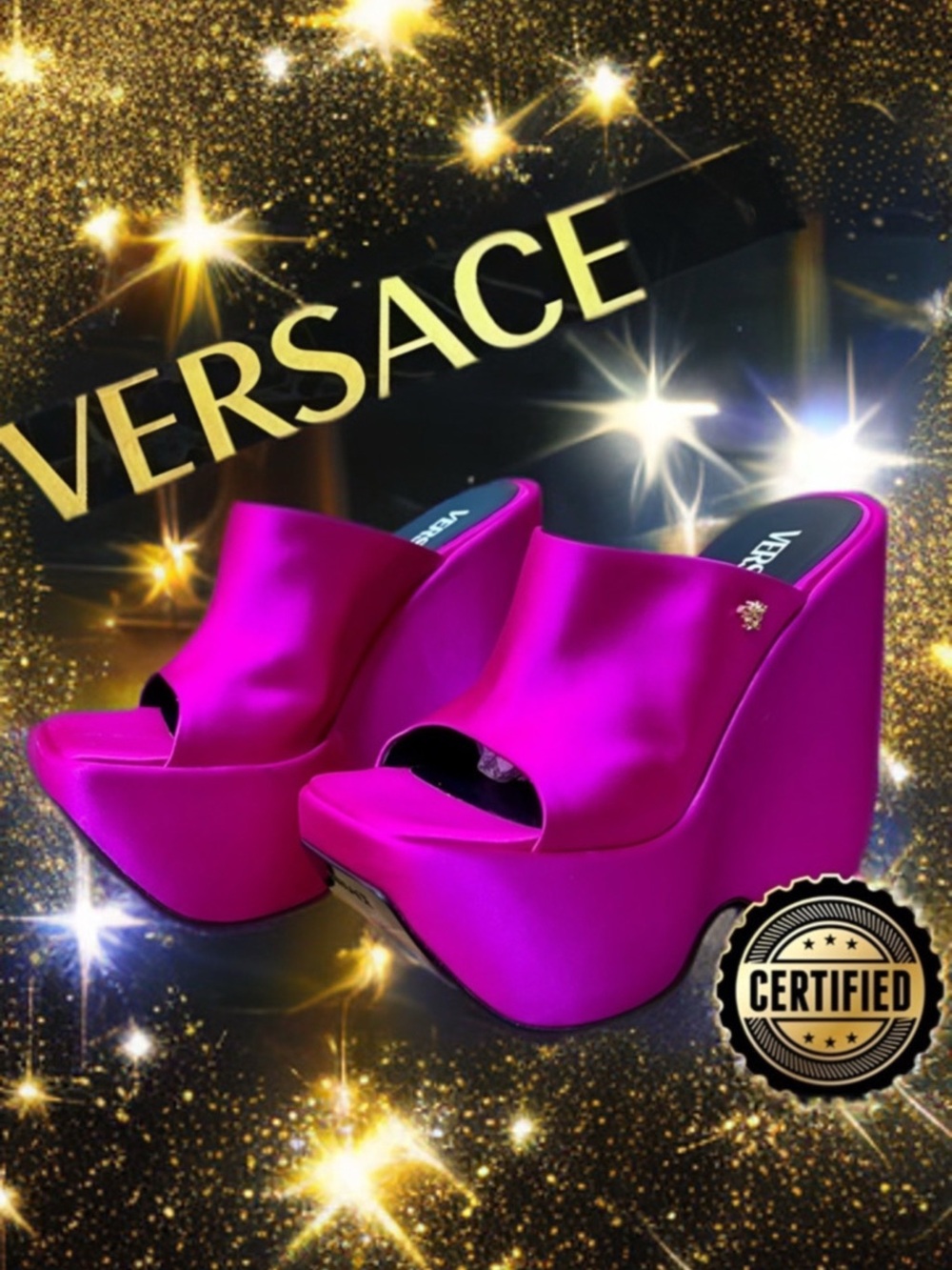 VERSACE Pink Triplatform Mules Rare & authentic